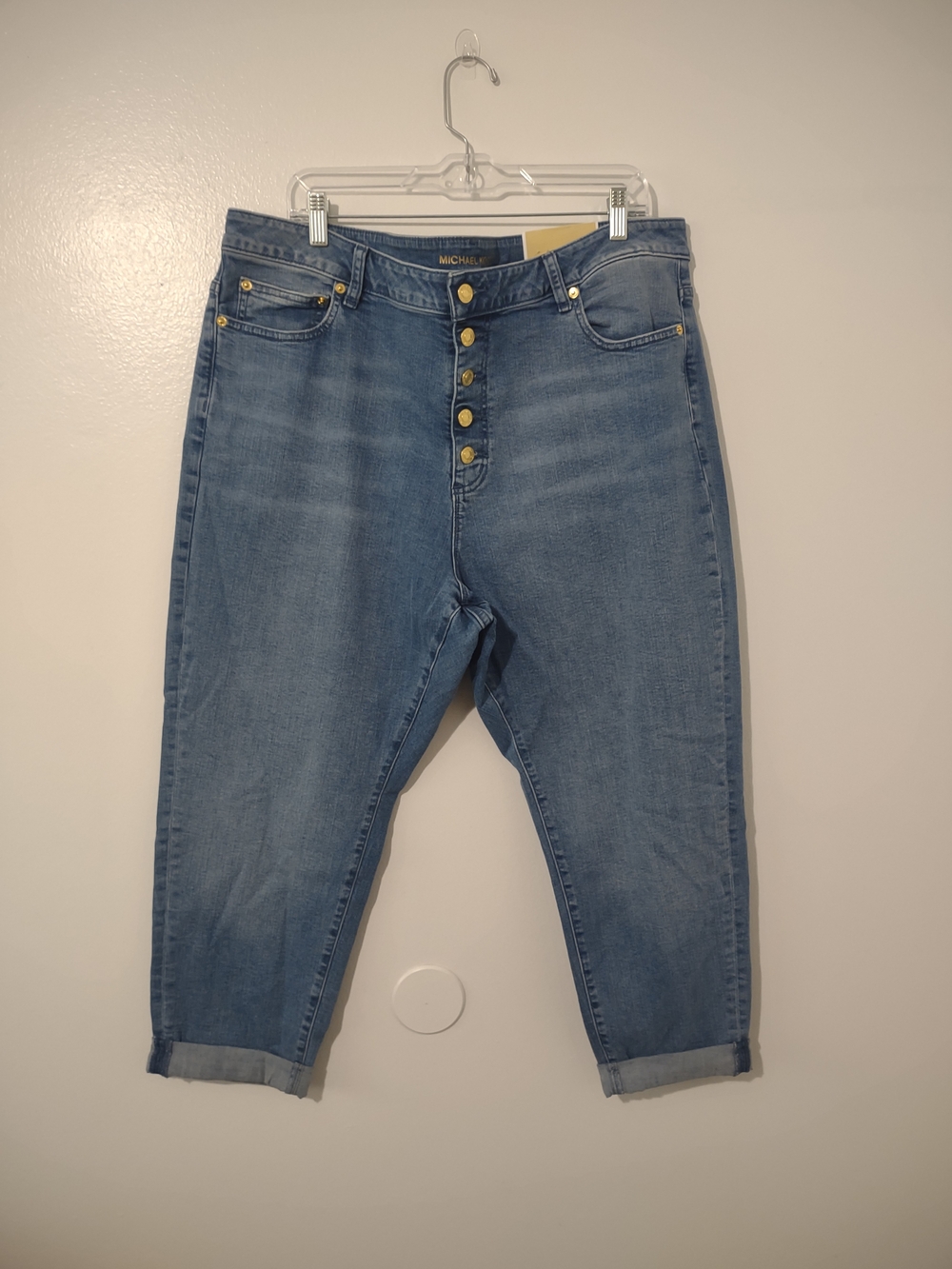 Michael Kors NWT Cropped Button Fly Jeans Women's Size 20W Light Wash Denim